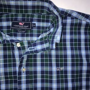 Vineyard Vines Whale Shirt blue green plaid XXL